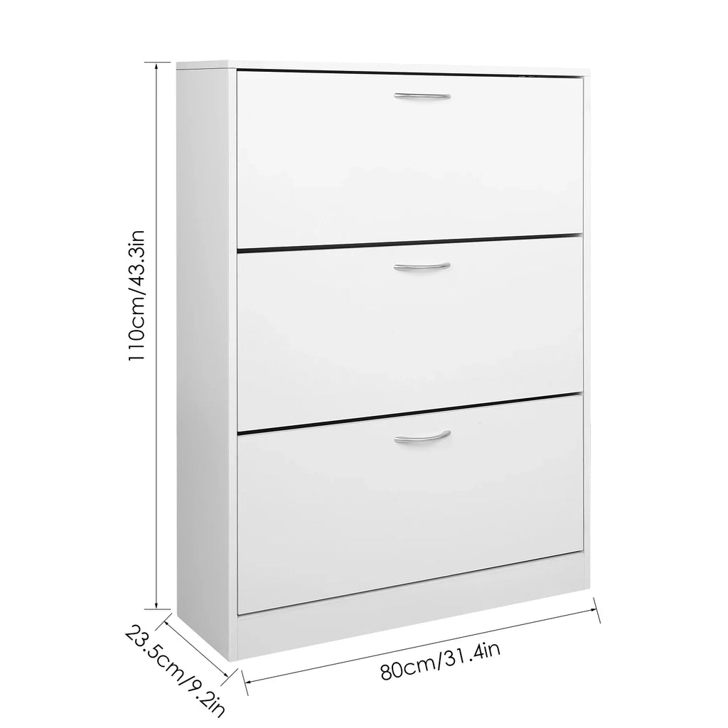 Getone Shoe Cabinet with 3 Doors, Shoe Storage Cupboard, White Shoe Rack Space Saving for Hallway 110x80x23.5cm - view 3