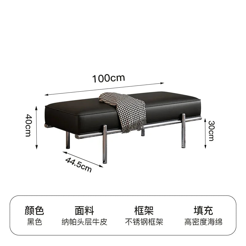 Stainless Steel Shoe Changing Bench, Long Stool, Italian Minimalist Leather, Bed-End Seat, Light, Luxury - 100x 44.5cm x 40cm 3