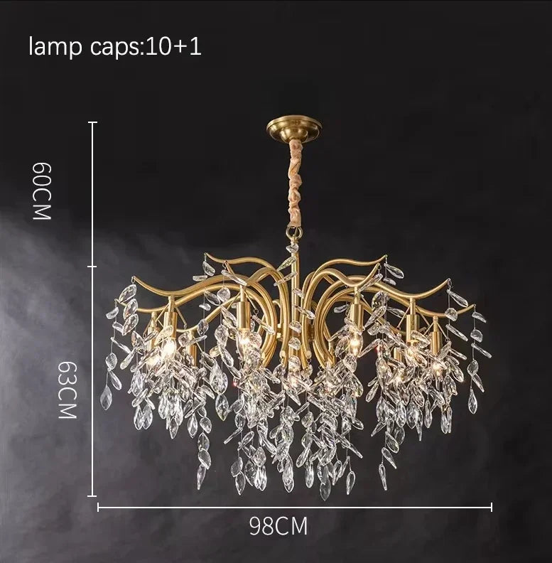 Modern crystal floral design chandelier for interior decoration - D94cm-11 Gold Heads / Warm White