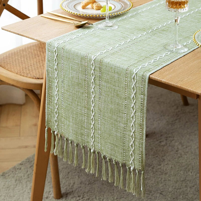 Bohemian Braided Table Runner with Rustic Fringes - view 2