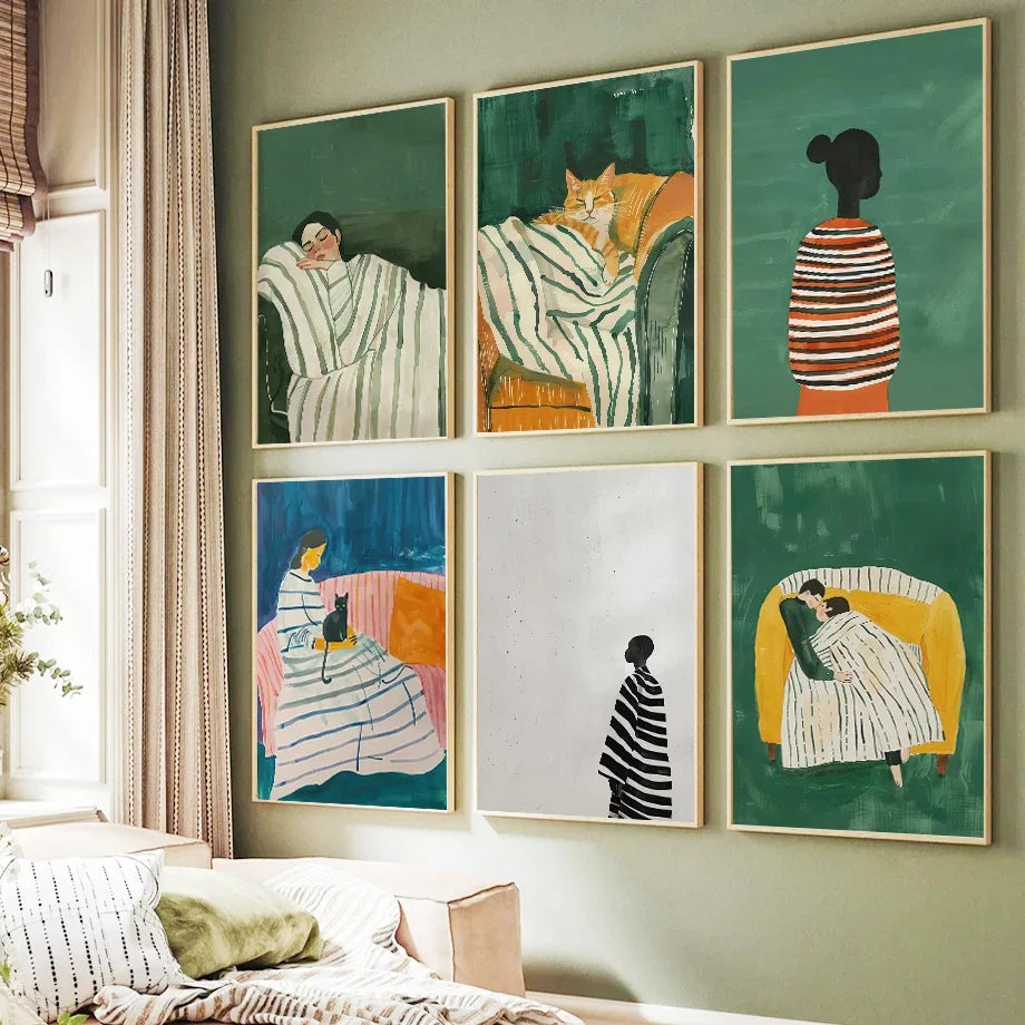 Woman cat abstract art wall for modern decoration - view 2
