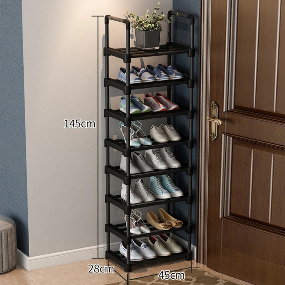 Large capacity metal shoe shelf with hooks and storage - view 6