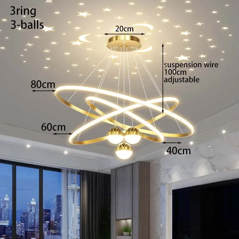 Chandelier led modern starry sky for interior decoration - Gold 40-60-80cm / Gradation à distance