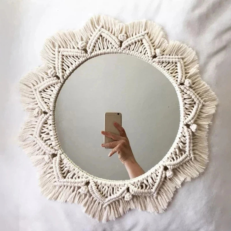 Wall mirror in macrame interior decoration bohemian style - Miroir mural M0797