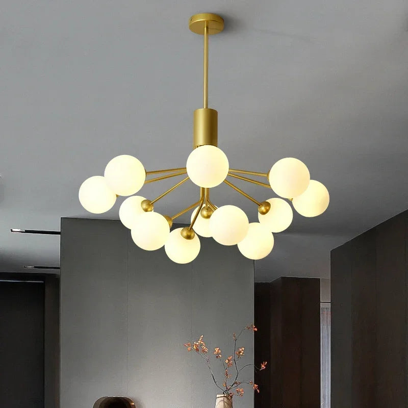 Modern chandelier in bubble glass and decorative flowers