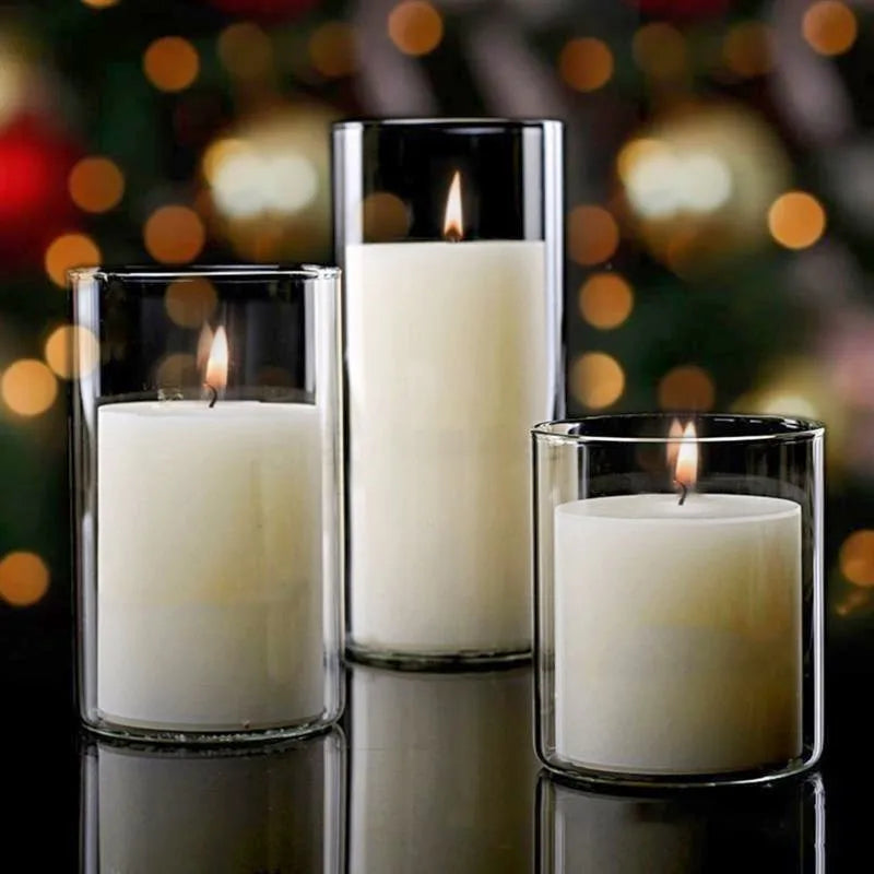 Glass Candle Holders Dia 8cm Cylinder Vases for Pillar Candle, Holders or Flower Vase Wedding Decoration Candlelight Dinner - view 6
