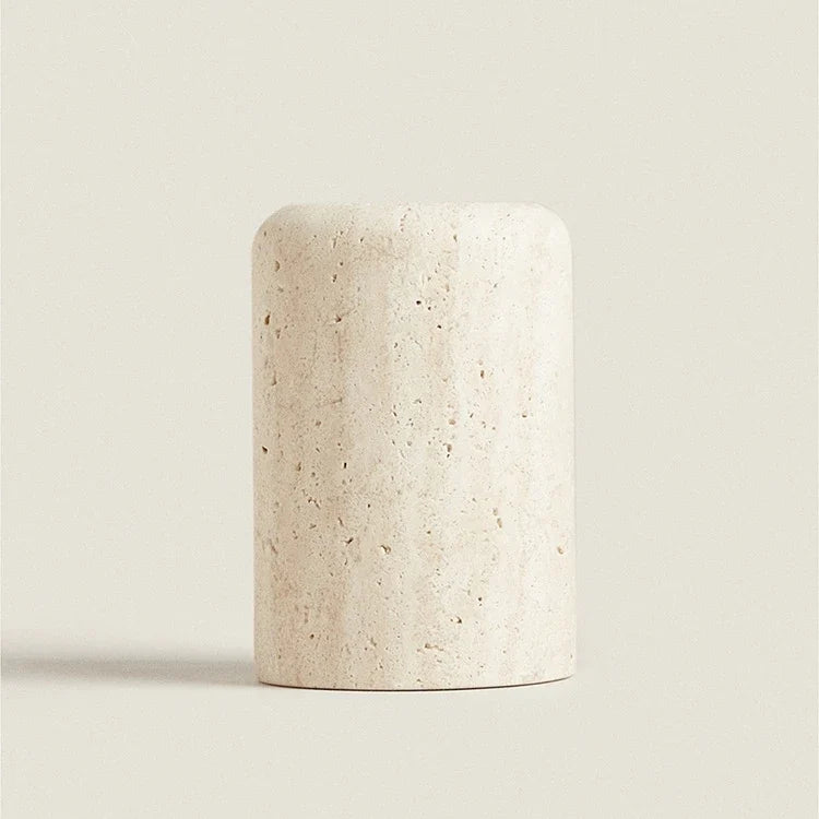Natural Beige Travertine Marble Stone Toothbrush Washing Storage Cup, Small Vase, Ornaments, Yellow, Tray, D7.5 X H12 cm - view 2