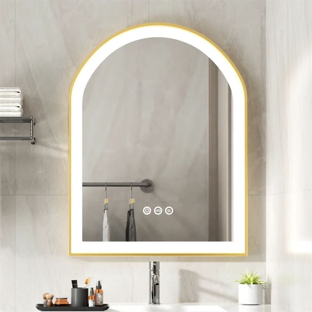 Wall mirror with golden led anti-fog light variable aluminum frame - view 2