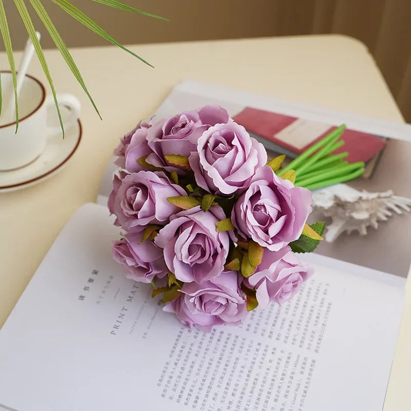 Bouquet of artificial silk rose wines floral decoration for table