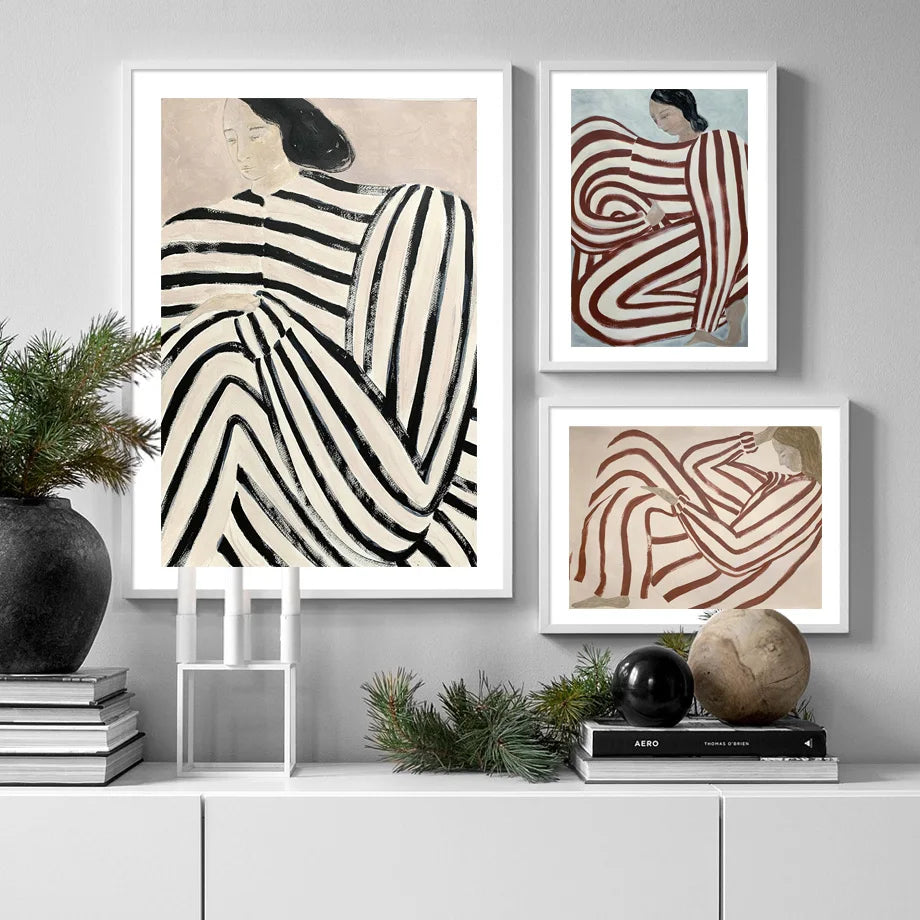 Pajamas striped woman art wall geometry retro modern decoration - view 4