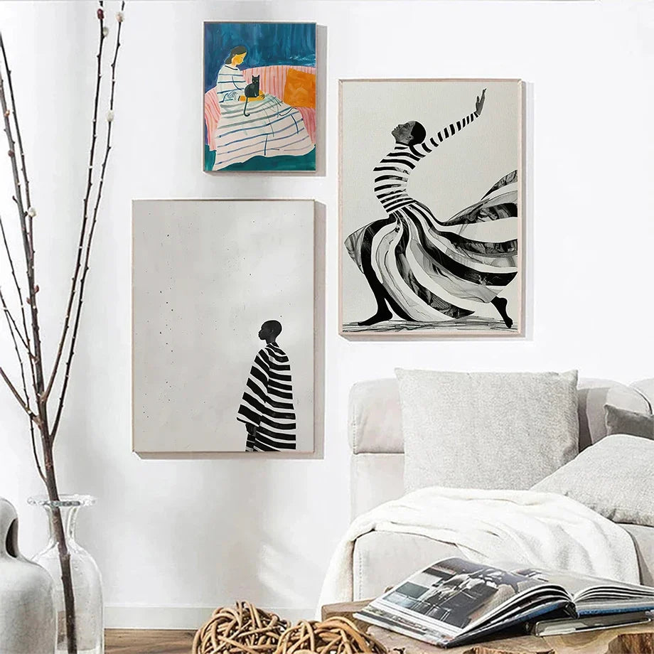 Woman cat abstract art wall for modern decoration - view 4