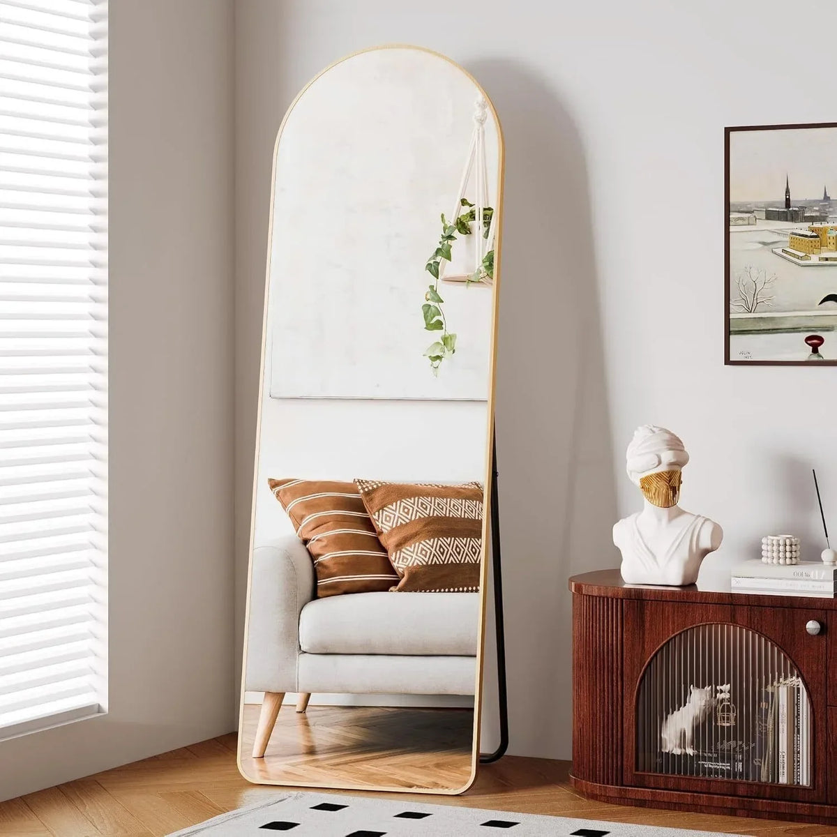 Free-Standing Full Length Mirror 162x53cm, Black or Gold - view 3
