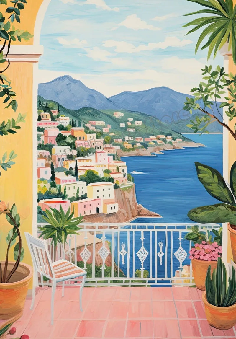 Vintage poster Italian landscape food and coffee - 30X40cm Unframed / 2