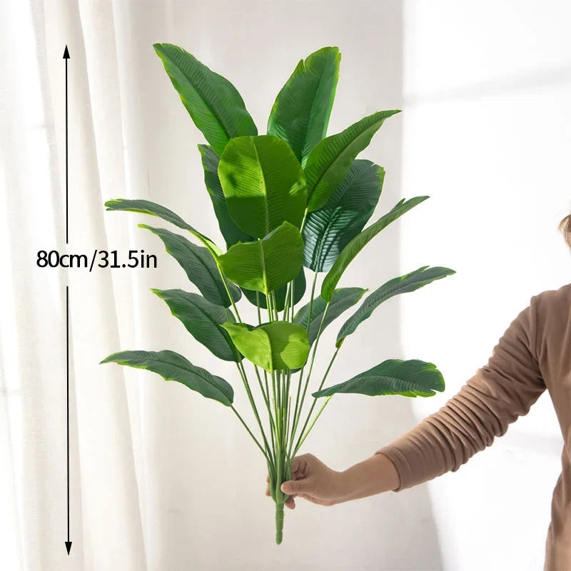 Large tropical palm with banana leaves and plastic strelizia - 80cm 18 Leaves