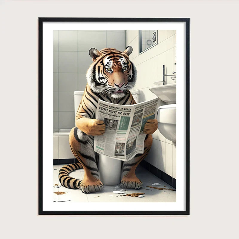 Humorous Bear Dog and Tiger Toilet Canvas, Modern Illustration - view 6