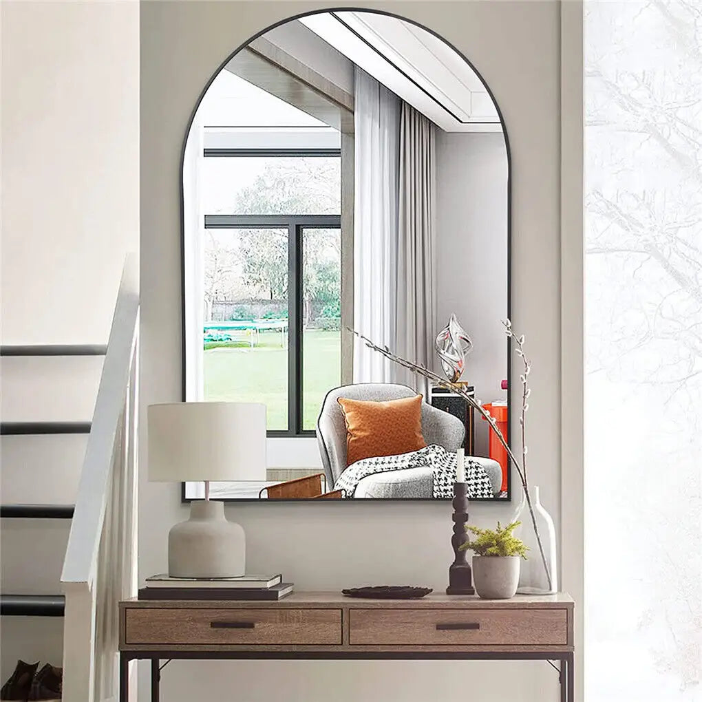 Aluminum-Framed Black Arched Decorative Mirror - view 4
