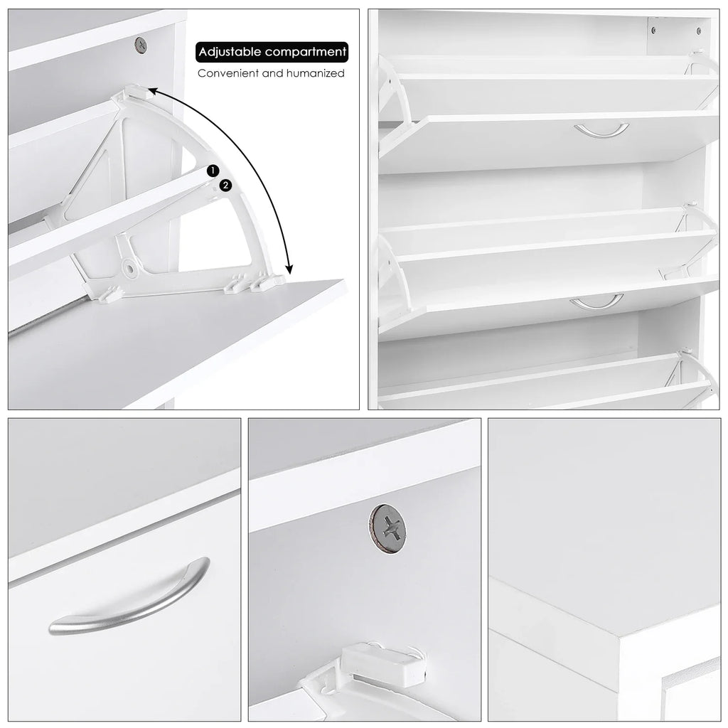 Getone Shoe Cabinet with 3 Doors, Shoe Storage Cupboard, White Shoe Rack Space Saving for Hallway 110x80x23.5cm - view 5