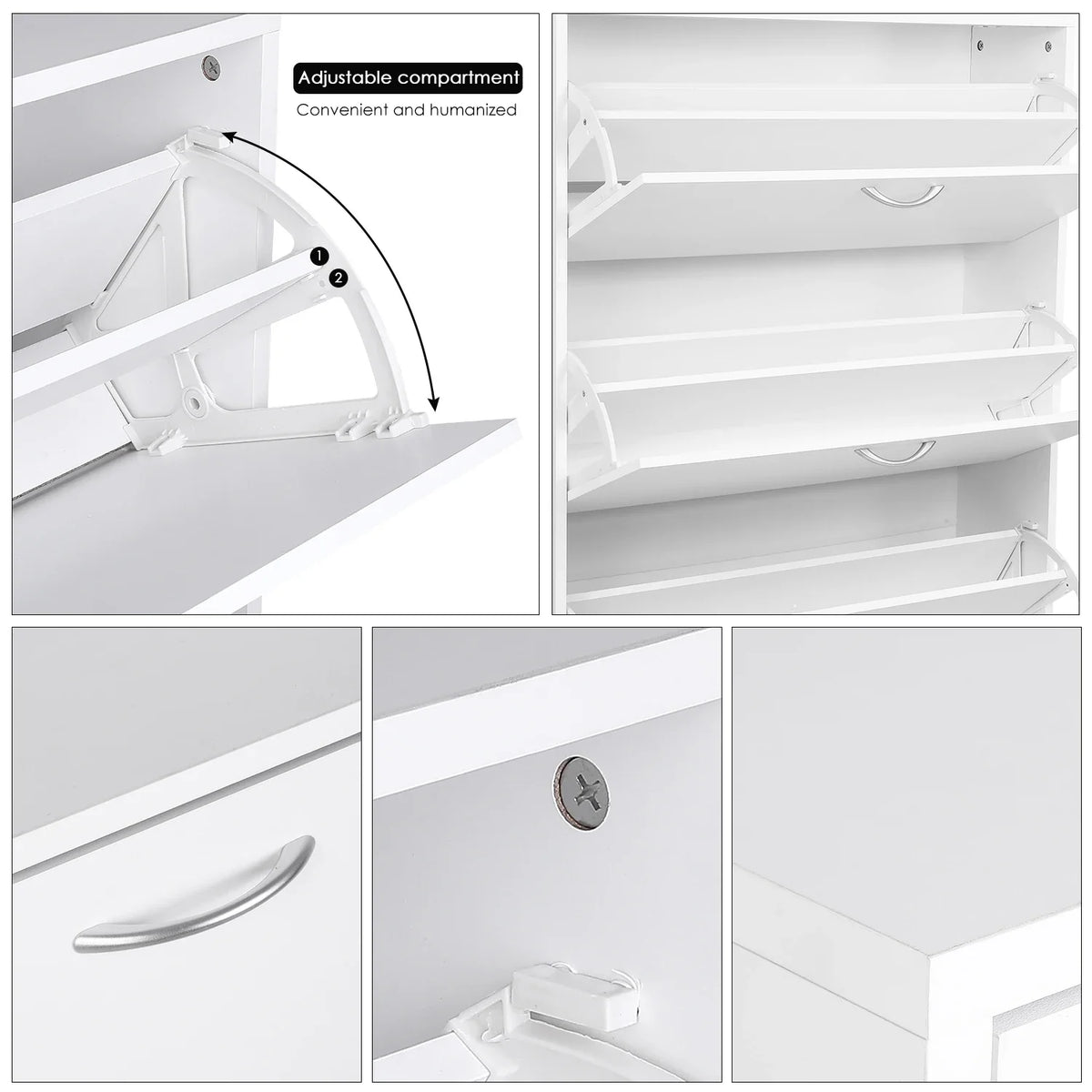 Getone Shoe Cabinet with 3 Doors, Shoe Storage Cupboard, White Shoe Rack Space Saving for Hallway 110x80x23.5cm - view 5