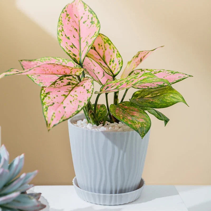 Single high flower pot with multicolor plastic undulations - view 4