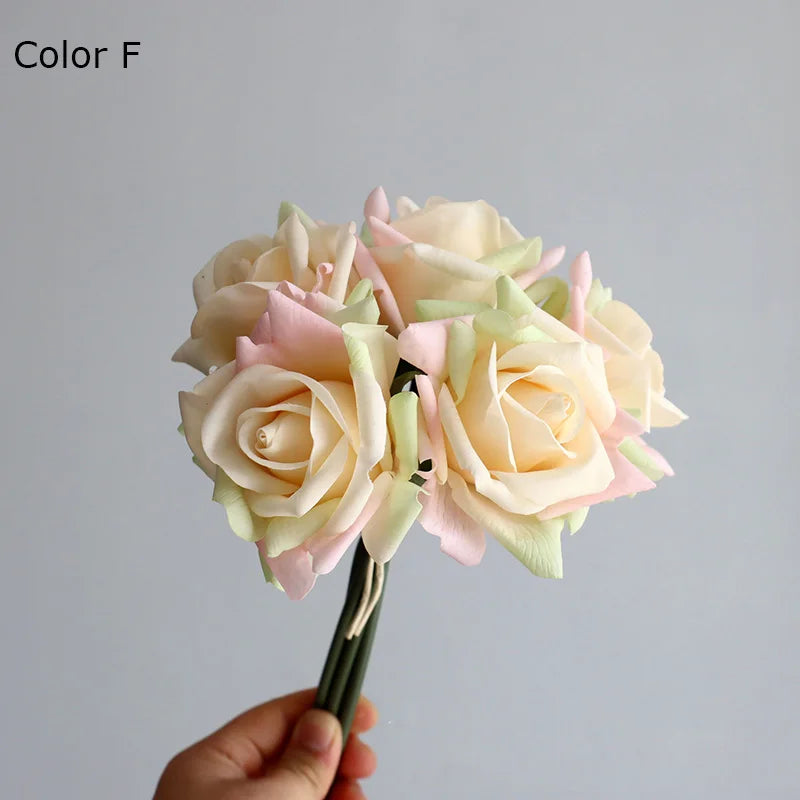 Bouquet of realistic artificial rose wines for wedding and decoration - F