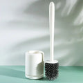 Silicone suspended toilet brush with long handle and fast support - White
