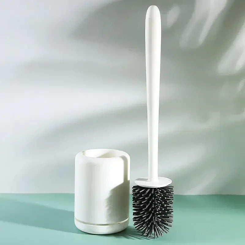 Silicone suspended toilet brush with long handle and fast support - White