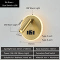 Modern wall sconce with usb ports and adjustable reading lamps - Warm White (2700-3500K) / B4 / LED 3W and 8W