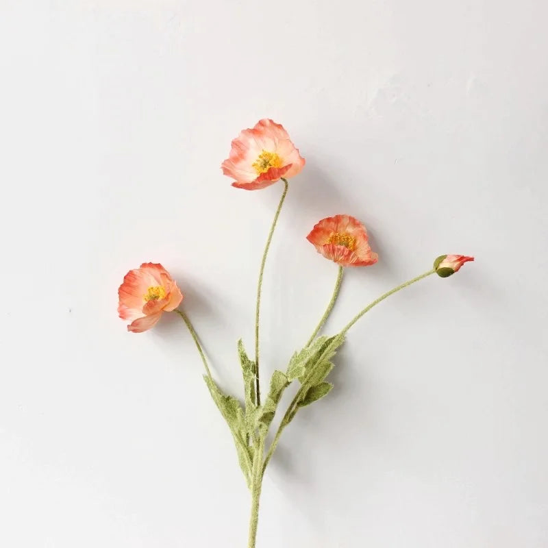 Bouquet of artificial flowers poppy for home decoration garden party - Coral Pink