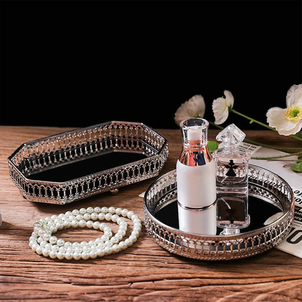 Metal storage tray decorative mirror for cosmetics and dishes - view 2