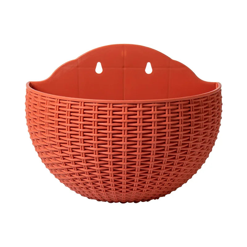 European Wall Mounted Hydroponic Plant Pot, Semi-Circular, Hanging Flower Basket, Balcony, Lazy Wall Mounted, No Drilling, decor - Brick red / S