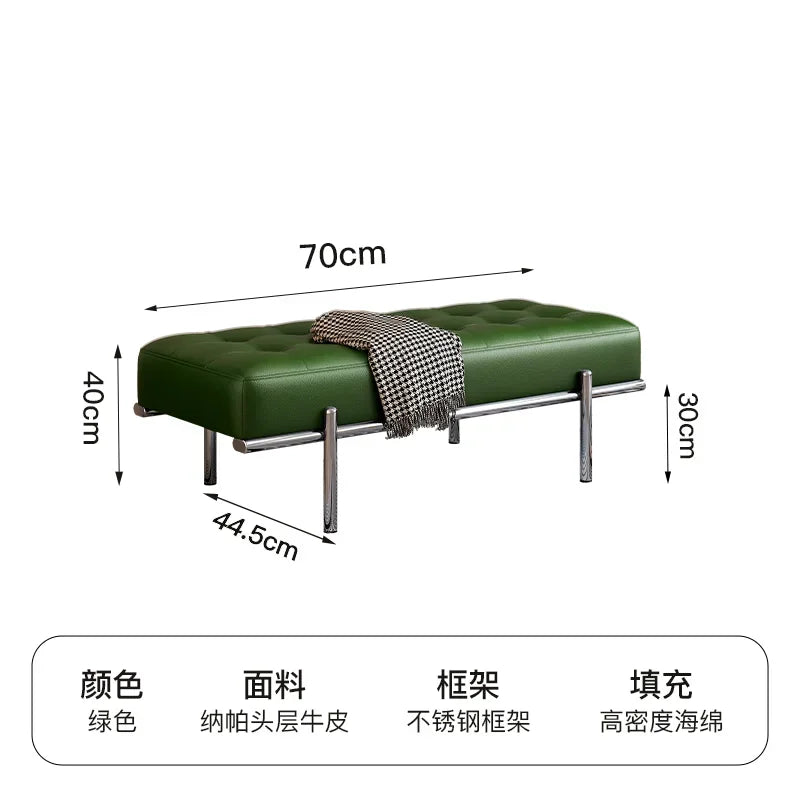 Stainless Steel Shoe Changing Bench, Long Stool, Italian Minimalist Leather, Bed-End Seat, Light, Luxury - 70cm x 44.5cm x 40cm 1