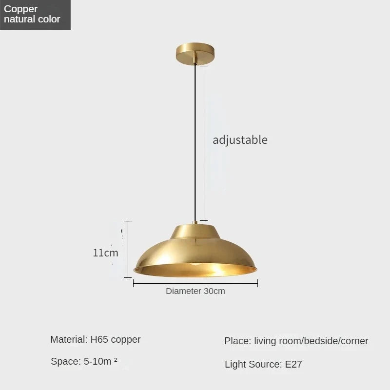 Modern and Minimalist Master Bedroom Bedside Pendant Light, Personalized and Luxurious All Copper Walnut Bar Hanging Line Light - golden-B-D 30cm / Cold White