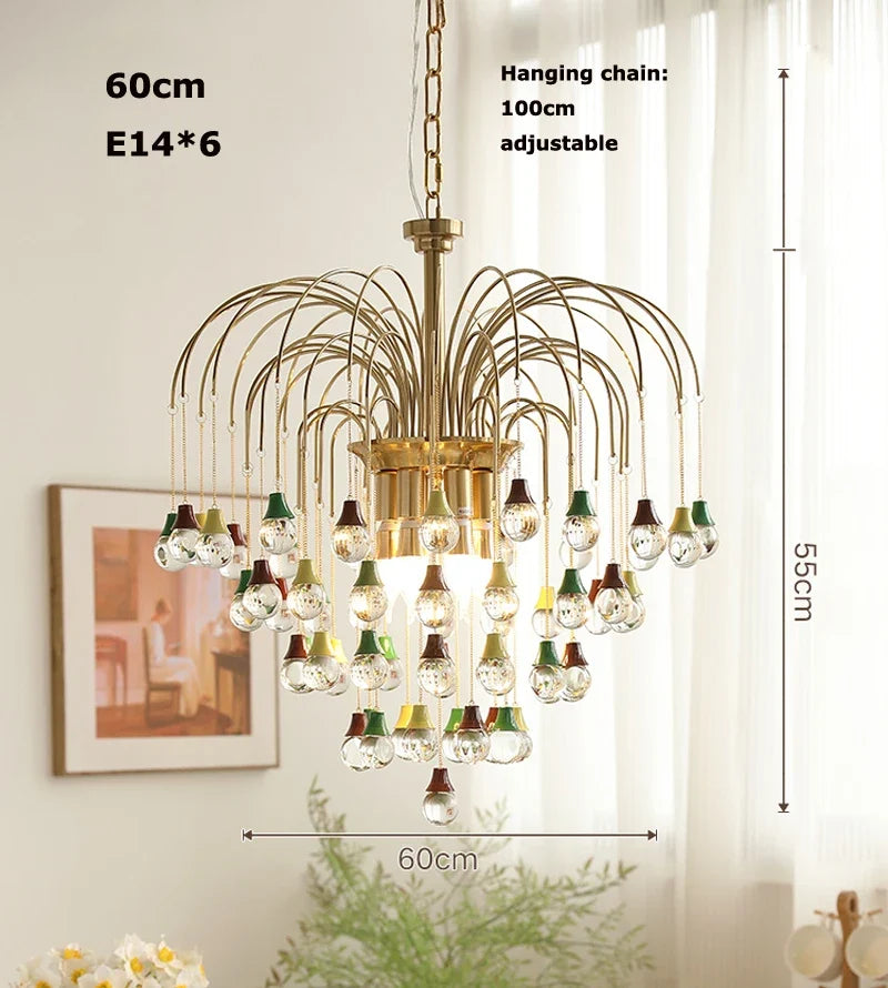 Angel's tear trendy ceiling lamp in elegant light crystal for interior - Dimmable / 60cm / Chrome hardware