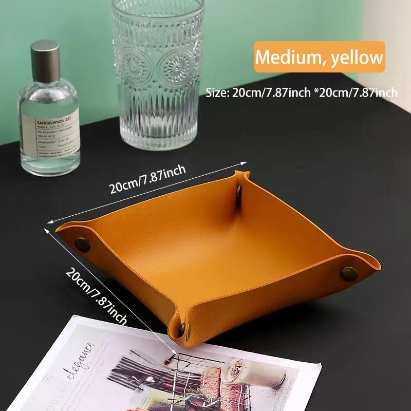 Leather Key and Cosmetic Storage Box, Medium or Large - Yellow in the Middle
