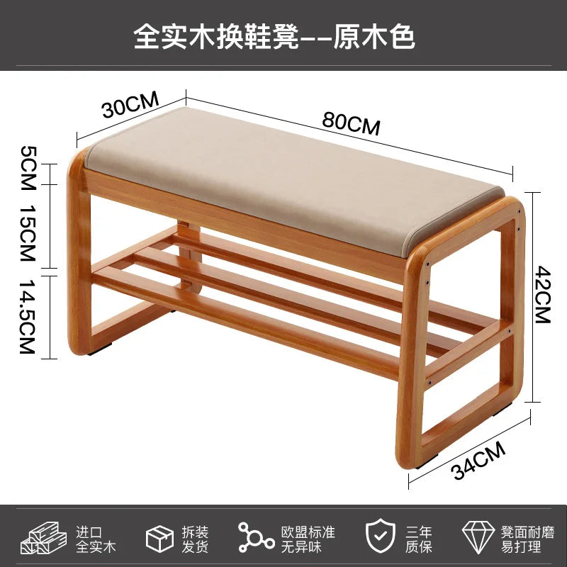 Solid wood shoe bench for practical storage - D 80cm