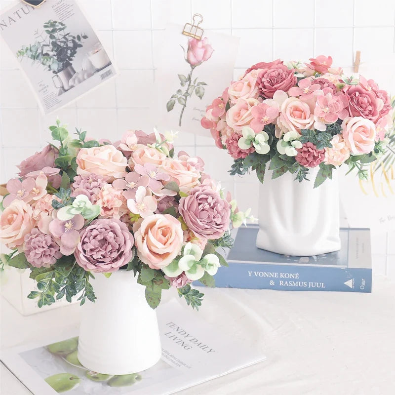Artificial flowers silk peony hortensia decoration wedding bouquet