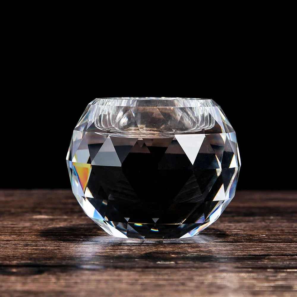 Crystal Diamond Tealight Candle Holder for Wedding Party, Clear Glass tea Light Candles Holder for Home Room Desk decor - view 3