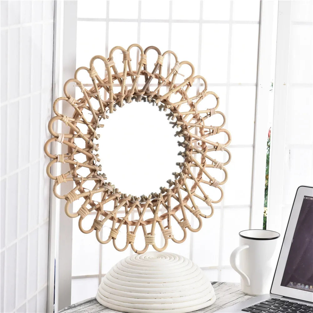 Wall mirror in woven handcrafted decorative rattan for home - view 2