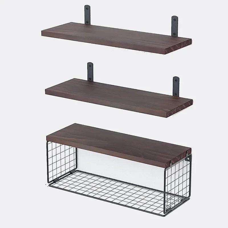 Floating wooden shelves for storage and interior decoration - Dark Brown