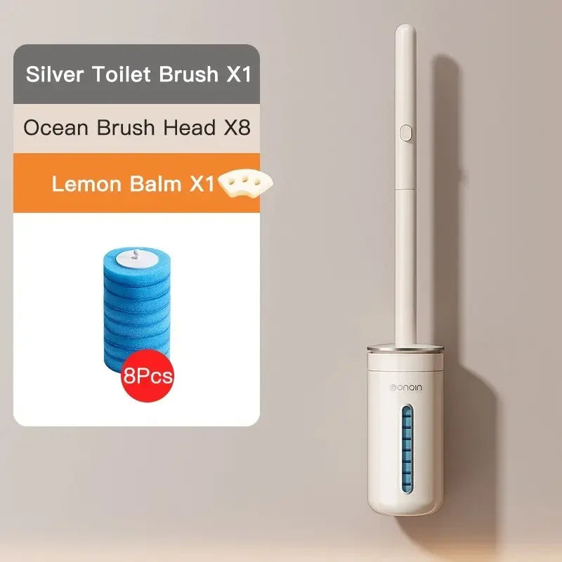 Disposable cleaning brush with long handle and replaceable head - Silver 8 Pieces Ocean