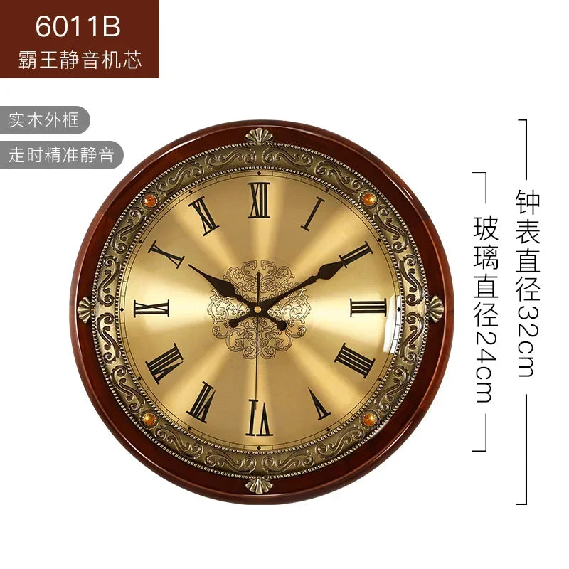 Wooden wall clock and metal retro Nordic style silent - 32CM