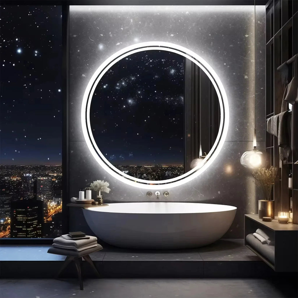 Smart LED Bathroom Mirror, Round Mirror Surface, Wall Mounted Makeup Mirror, Touch  Adjust Brightness, Safer Gift Box Packaging - view 6