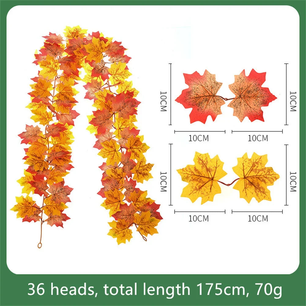 Artificial maple leaf garland in decorative silk for garden - F / 175 cm