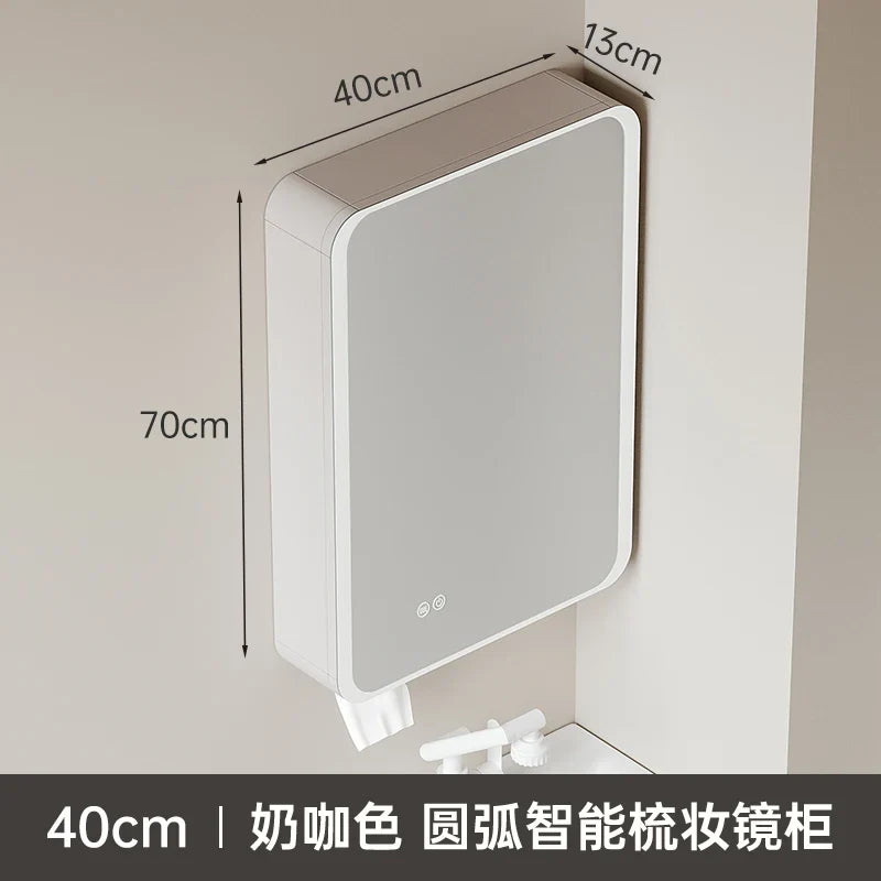 Circular aluminum cabinet with intelligent lighting mirror and storage - 40 cm
