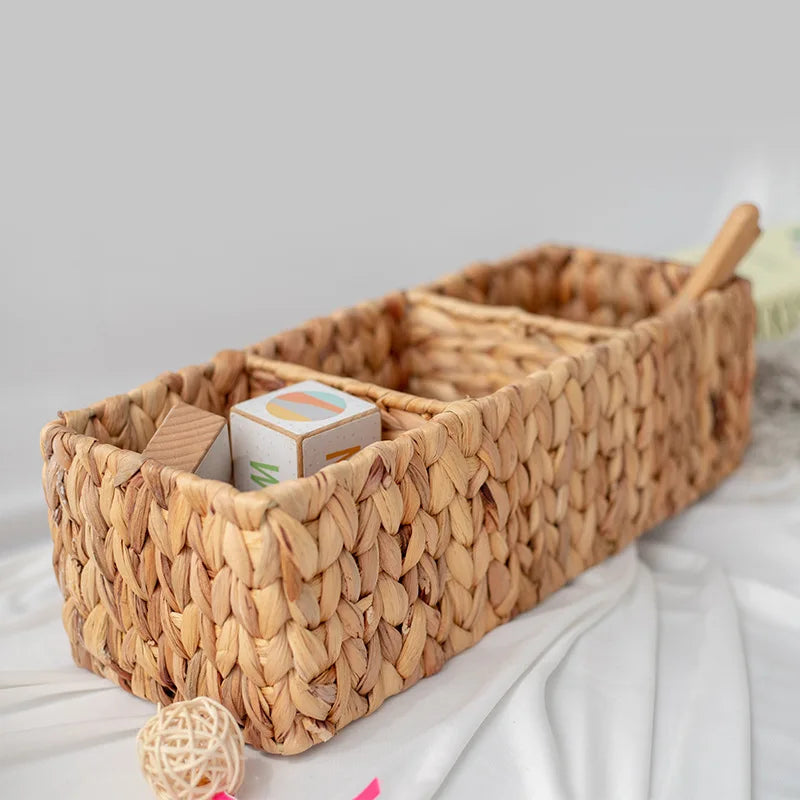 Hand woven storage basket three compartments in rattan - view 3