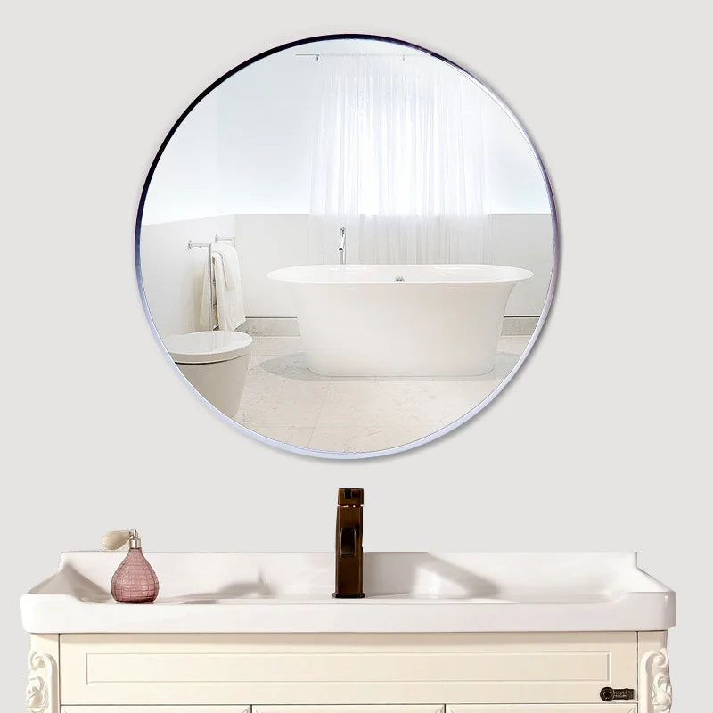 Modern round mirror with aluminum frame for wall decoration - Silver 40cm