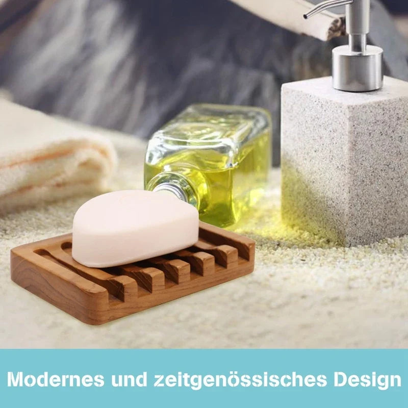 Soap Dish With Slanted Waterfall Design, Bar Soap Holder Teak Wood, Soap Saver For Shower,Bathroom, Sink, Kitchen - view 4