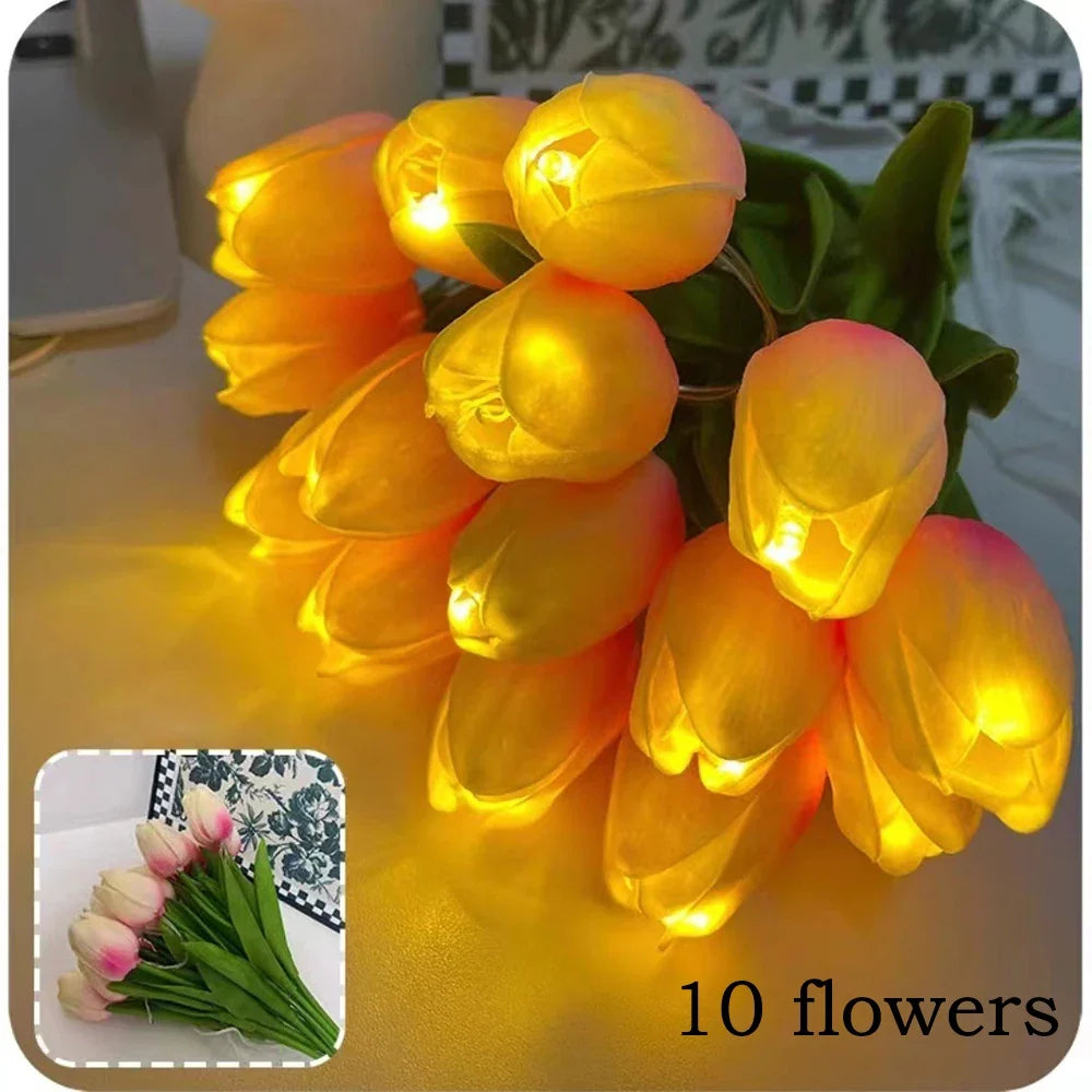 Decorative tulip lamp with artificial flowers for indoors - Pink / 5 fleurs