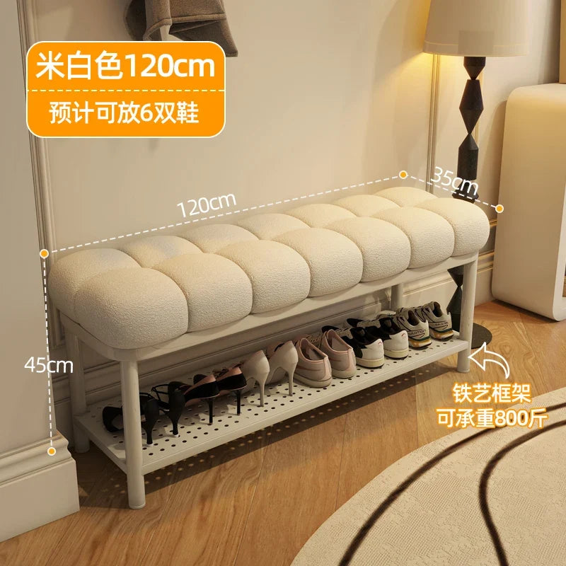 High capacity luxury lamb wool shoe bench creative storage - Banc-120cm