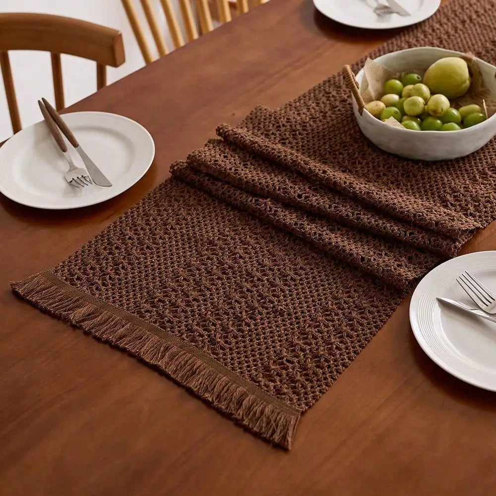Nordic bohemian table runner woven with pom-poms - 30x50cm(placemat)